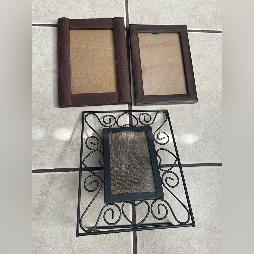 2 wooden 1 metal picture frames